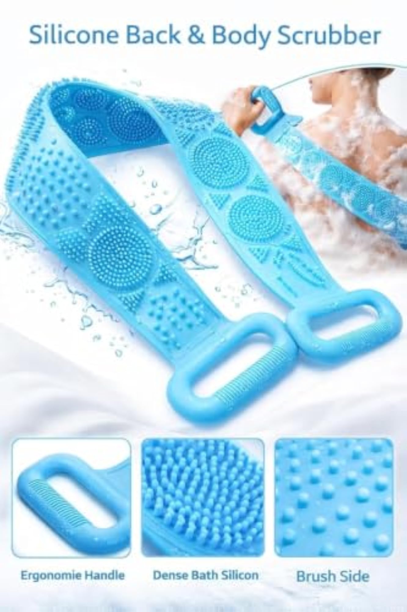 Extra Long Silicone Back Brush for Shower Scrubbing